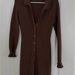 Aritzia Wilfred Brown Long Sleeve Dress